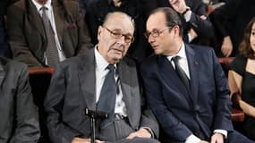 Jacques Chirac et François Hollande en novembre 2014 au musée du Quai Branly, à Paris. 