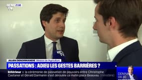 L'embarras de Julien Denormandie face à l'absence de gestes barrières lors de la passation de pouvoir