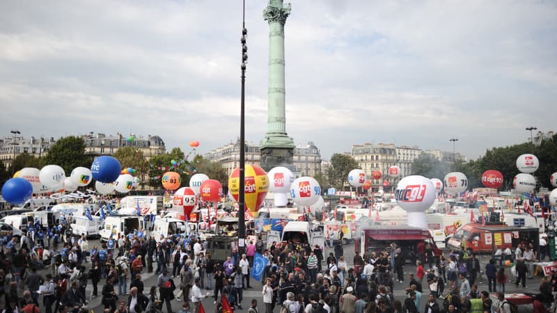Manifestation contre la réforme des retraites place de la Bastille à Paris, le 23 septembre 2010.