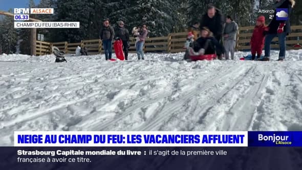 Bas-Rhin: les vacanciers affluent au Champ du Feu pour profiter de la neige