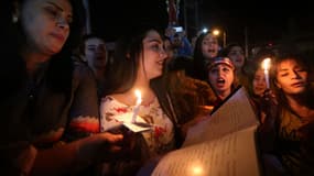 Célébration des chrétiens à Erbil de l'avancée des forces de la coalition à Qaraqosh.