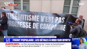 "Nouveau Front populaire": une manifestation du collectif "Nous vivrons" en cours devant la maison de la Chimie, à Paris