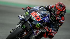Le Français Fabio Quartararo (Yamaha), lors de la 2e séance d'essais libres du Grand Prix du Portugal en MotoGP, le 16 avril 2021 sur le circuit international d'Algarve à Portimao