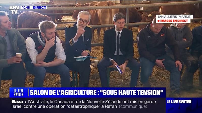 Le Premier ministre Gabriel Attal en déplacement dans une exploitation bovine de la Marne ce jeudi