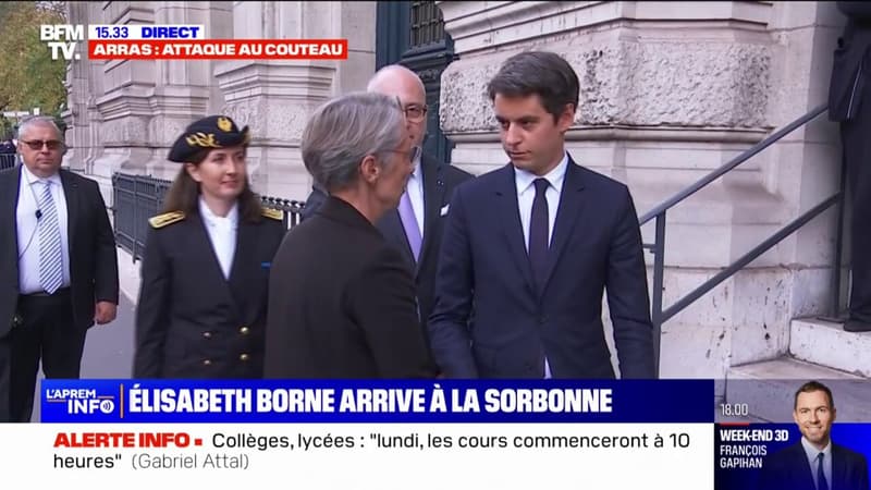 Élisabeth Borne arrive à la Sorbonne pour la remise du prix Samuel Paty