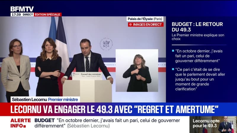Avec "regret et amertume", Sébastien Lecornu annonce "engager la responsabilité du gouvernement" pour faire adopter le budget