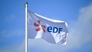 Drapeau d'EDF flottant dans le vent.