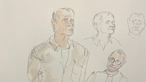 Philippe L., l'un des accusés du procès des viols de Mazan, ici sur un croquis avec son avocat