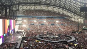 Le stade Vélodrome sous la pluie pour le concert de Beyoncé, le 11 juin 2023.