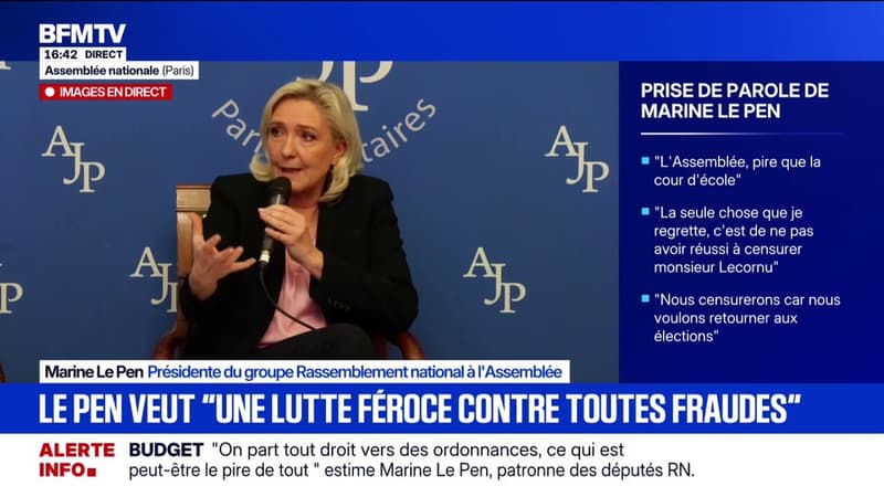 "J'ai le sentiment qu'on cherche à m'écarter de l'élection présidentielle", affirme Marine Le Pen à propos de sa condamnation à une peine inéligibilité