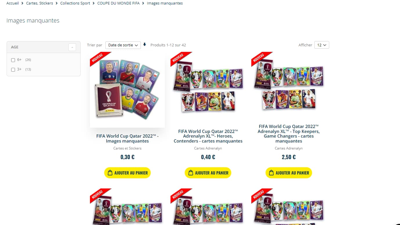 Capture d'écran du site internet Panini