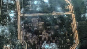 Une image satellite du dépôt de munitions russe d'Oktyabrsky le 22 septembre 2024 touché par une frappe ukrainienne