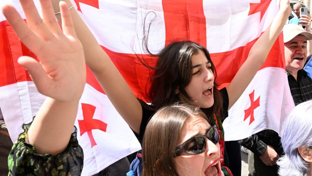 Des manifestants géorgiens à Tbilissi, le 17 avril 2024 