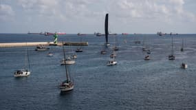 Vingt bateaux transportant de l'aide humanitaire au départ de Barcelone (Espagne) et en direction de Gaza (Territoires palestiniens), le 31 août 2025.