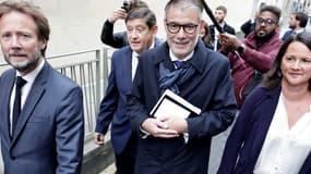 Boris Vallaud, Olivier Faure et Johanna Rolland arrivant à Matignon le 17 septembre 2025