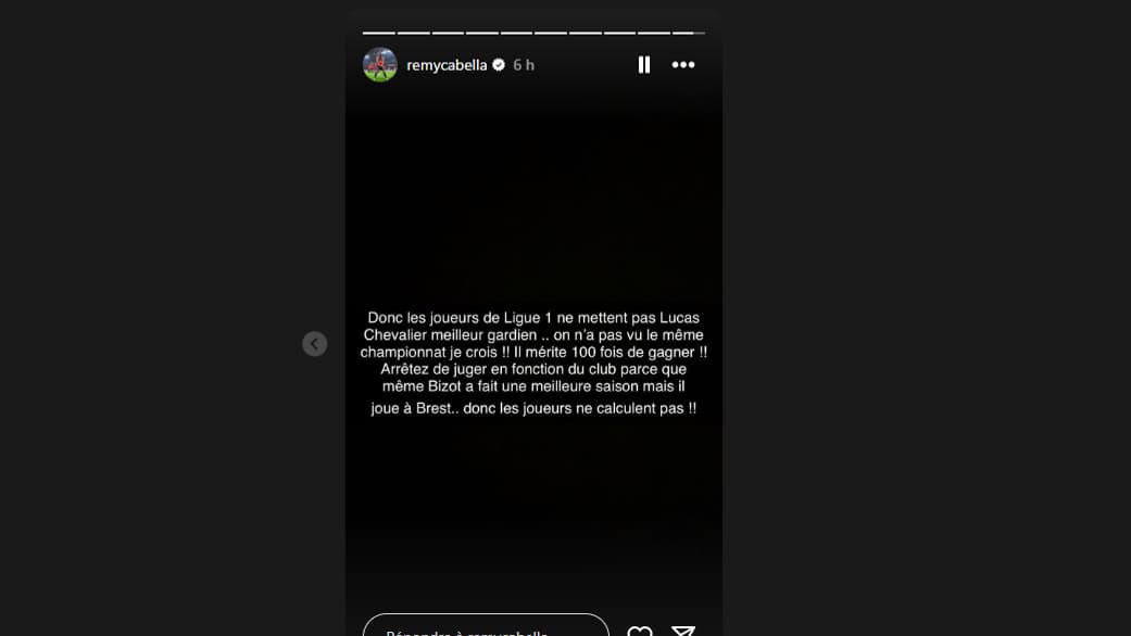 La story Instagram de Rémy Cabella après les trophées UNFP, le 13 mai 2024