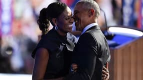 Michelle et Barack Obama le mardi 20 août 2024 lors de la convention démocrate à Chicago aux États-Unis.