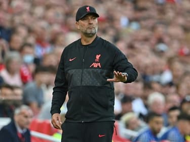 L'Allemand Jurgen Klopp, l'entraîneur emblématique de Liverpool, pendant le match de Premier League contre Chelsea à Anfield Road le 28 août 2021 à Liverpool