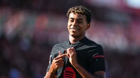 Lamine Yamal célèbre son but lors du match Gérone-Barcelone (1-4, Liga), le 15 septembre 2024