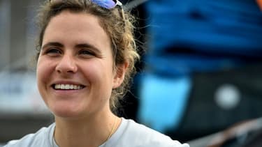 Clarisse Cremer, membre de l'équipage français Imoca LinkedOut, le 29 mai 2021 à Lorient, avant le départ de la course à la voile Ocean Race Europe