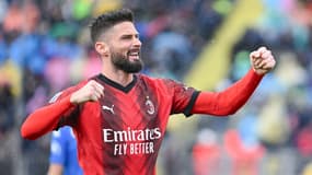 Olivier Giroud célèbre son 9e but de la saison en Serie A, le dimanche 7 janvier 2024, face à Empoli
