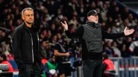 Luis Enrique et Eric Roy pendant le match PSG-Brest en Ligue 1, le 14 septembre 2024