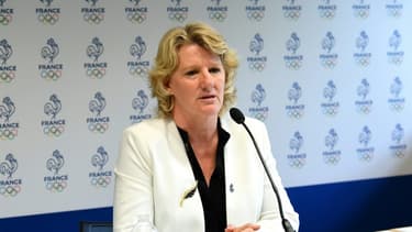 Brigitte Henriques, lors de sa première conférence de presse, après avoir été élue présidente du Comité national olympique et sportif français (CNOSF), le 29 juin 2021 à Paris