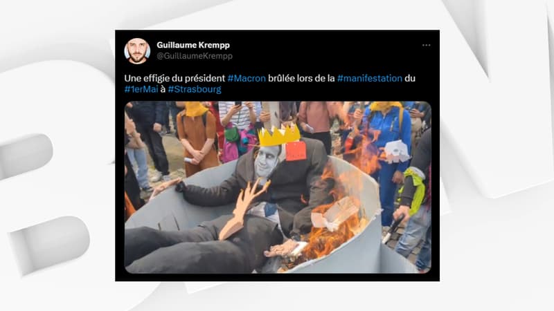 Les manifestants ont brûlé une effigie d'Emmanuel Macron en marge de la manifestation à Strasbourg.