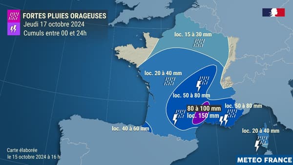 Météo-France prévoit de fortes pluies sur l'Hexagone ce jeudi 17 octobre 2024, notamment dans le sud du pays. 