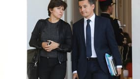 Les ministres Roxana Maracineanu et son homologue Gérald Darmanin à la sortie du Palais de l'Elysée après la réunion hebdomadaire du gouvernement, le 19 septembre 2018 