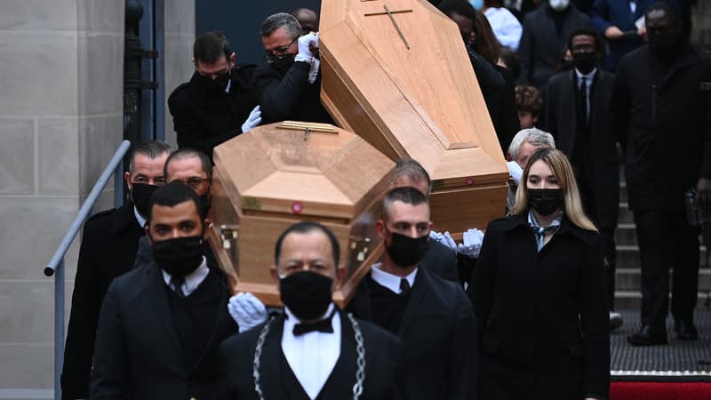 Les cercueils des frères Bogdanoff à l'église de la Madeleine, à Paris, le lundi 10 janvier 2022