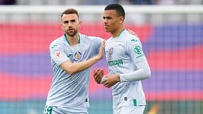 L'Anglais Mason Greenwood rassuré par un coéquipier de Getafe en Liga, février 2024