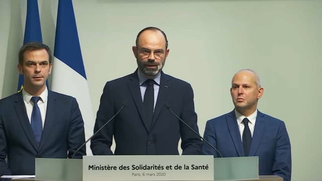 Edouard Philippe, Olivier Véran et Jérôme Salomon.