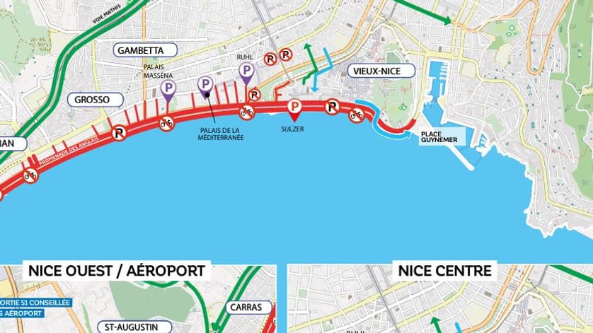 Les restrictions de circulation et de stationnement à Nice le 16 juin 2024.