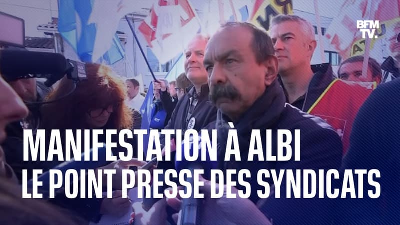 Manifestation contre la réforme des retraites à Albi: le point presse des leaders syndicaux