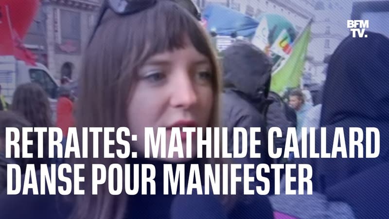 Retraites: Mathilde Caillard, membre du collectif Alternatiba Paris, manifeste contre la réforme en dansant
