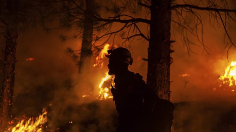 Un pompier canadien lors d'un feu de forêt en juillet 2021.
