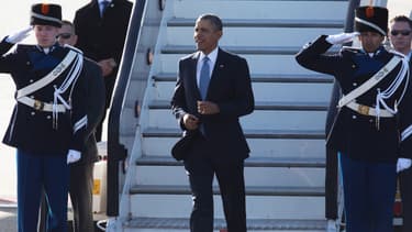 Barack Obama à son arrivée à La Haye, lundi 24 mars 2014.