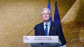 Le Premier ministre Michel Barnier s'exprime devant le Conseil représentatif des institutions juives de France (Crif) le 7 octobre 2024.