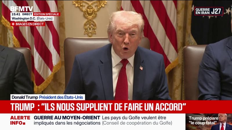 Donald Trump assure que la marine iranienne "se trouve au fond de la mer", que leur aviation a été "éradiquée" et que leurs capacités de communication sont "complètement démantelées"