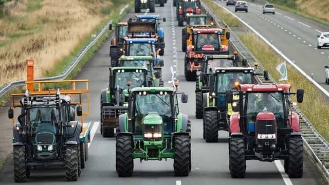 Une colonne de tracteurs sur l'A81 (image d'illustration).
