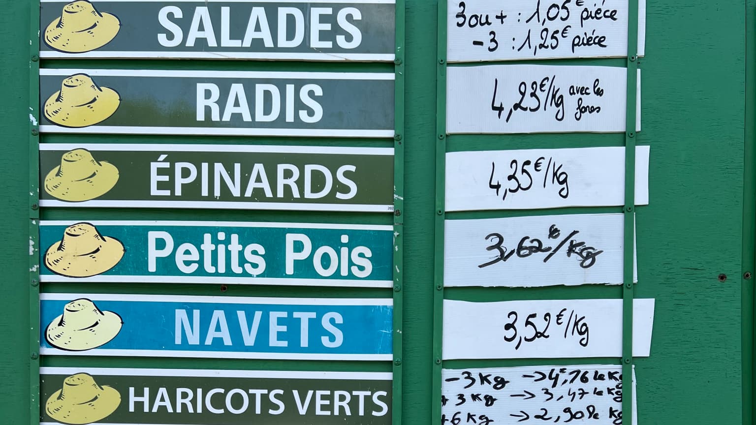 Dès l'entrée de la cueillette, tous les prix au kilo des fruits et légumes sont affichés. Dès l'entrée de la cueillette, tous les prix au kilo des fruits et légumes sont affichés.