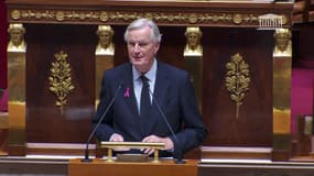 Le Premier ministre Michel Barnier à la tribune de l'Assemblée nationale, lors de son discours de politique générale, le 1er octobre 2024.