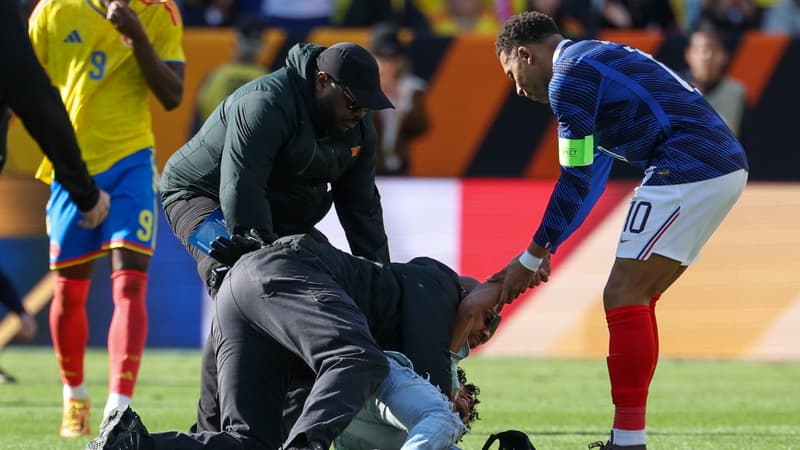Colombie-France: quand Kylian Mbappé prend la défense d'un spectateur plaqué par la sécurité après être entré sur la pelouse