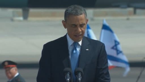 Barack Obama sur le tarmac de l'aéroport de Tel-Aviv en Israël le 20 mars 2013
