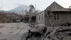 Le village de Kinahrejo sous les cendres après l'éruption du volcan Merapi, près de Yogyakarta, en Indonésie. Le Merapi, l'un des volcans les plus actifs d'Indonésie, a fait au moins 25 morts et 14 blessés et a contraint des milliers de personnes à abando