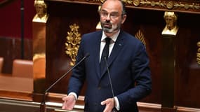 Edouard Philippe devant l'Assemblée nationale ce mardi après-midi, lors de la présentation de la loi déconfinement.