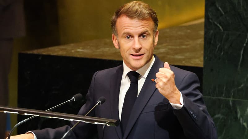 Le président français Emmanuel Macron s'adresse à l'Assemblée générale des Nations Unies au siège de l'ONU à New York, le 23 septembre 2025. 