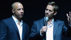 Paul Walker et Vin Diesel, lors de la promotion de "Fast and Furious 6", à Las Vegas, en avril 2013.