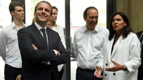 Le président Emmanuel Macron, sa femme Brigitte Macron, l'entrepreneur Xavier Niel et la maire de Paris Anne Hidalgo, le 29 juin 2017 à Paris. 